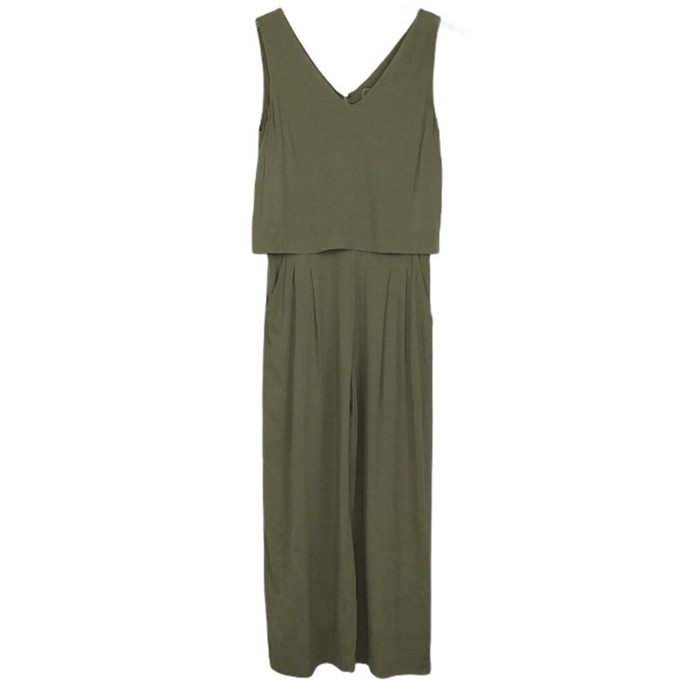 Point Sur Womens 0 Jumpsuit Romper Olive Green Sleeveless Pockets Straight Leg